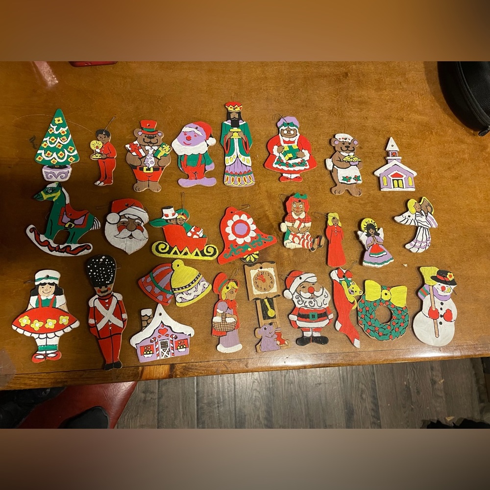 Vintage Wooden Christmas Ornaments, Lot of 26